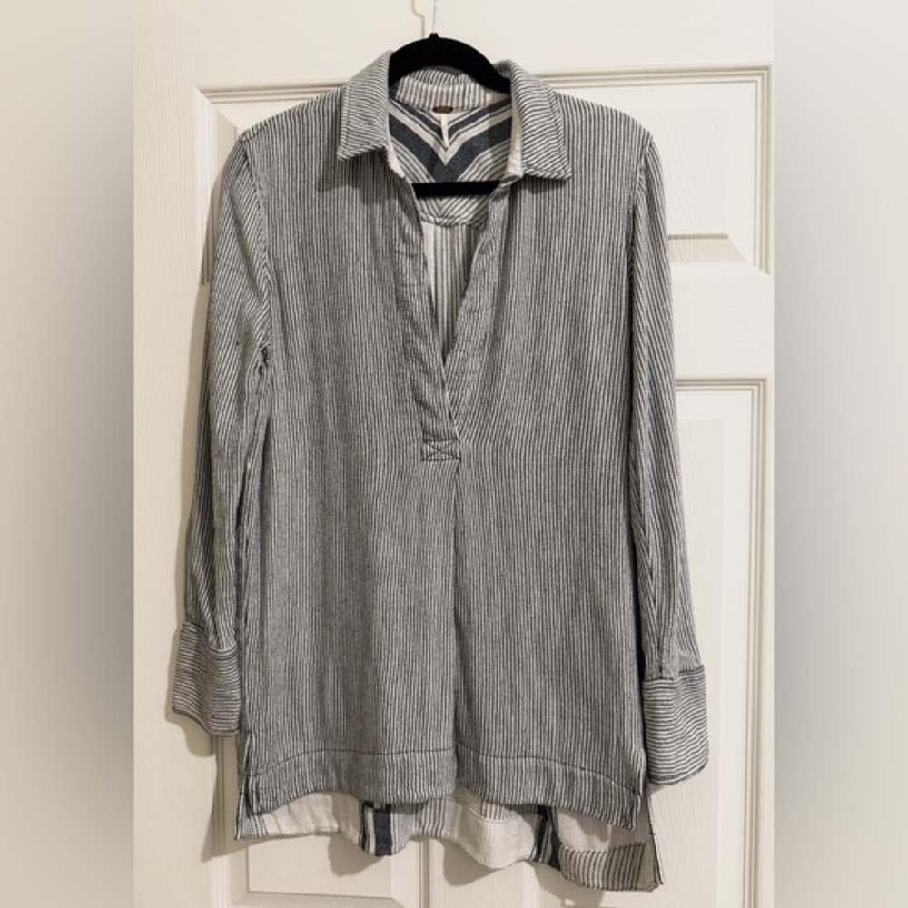Free People Navy and White Striped Top